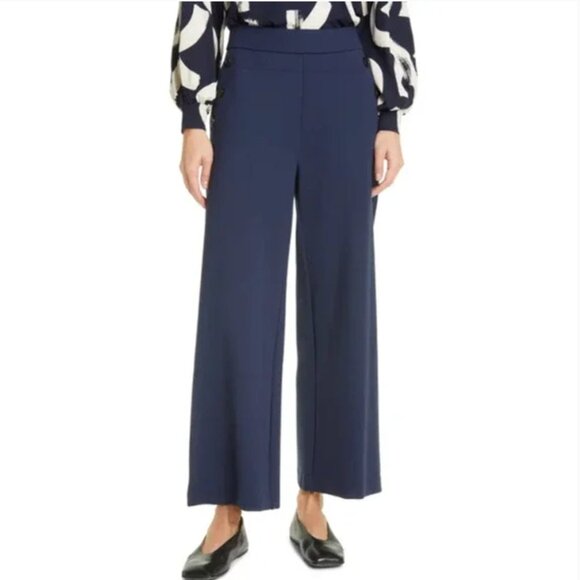 NEW Masai Copenhagen Prisca Ponte Wide Leg Trousers in Navy Blue Blazer XL NWT - Picture 1 of 13